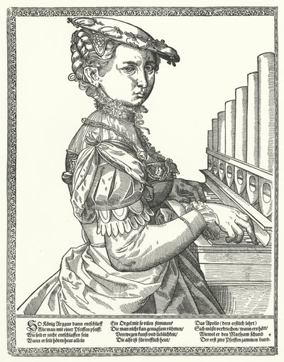 Vrouw die een orgel bespeelt door German School