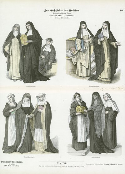 Vrouwenkostuums van christelijke religieuze orden, late 18e eeuw door German School