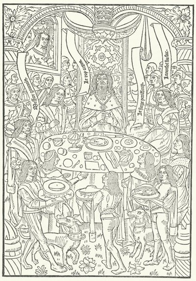 Houtsnede uit de eerste editie van Lancelot du Lac, gedrukt in Rouen door Jean le Bourgeois in 1488 (gravure) door German School