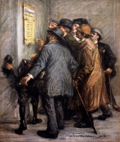 Eerste Wereldoorlog (1914 - 1918): Oostenrijkers lezen de verklaring van oorlogsoperaties, in 