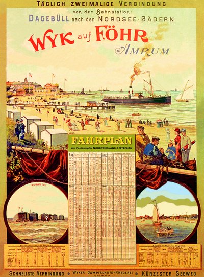 Wyk auf Föhr, poster ter promotie van de Wyk Stoomscheepvaartmaatschappij, 1897 door German School