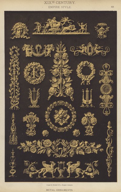 19e Eeuw, Empire Stijl, Metalen Ornamenten door German School