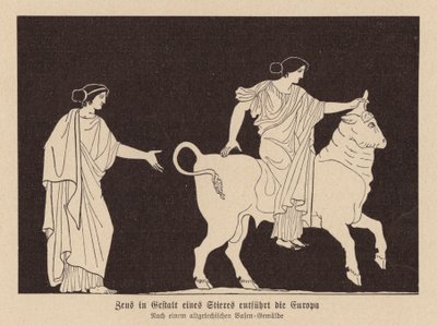 Zeus, in de vorm van een stier, ontvoert Europa (litho) door German School