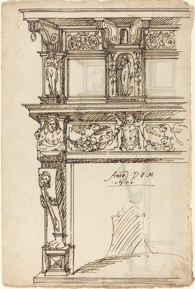Paleisachtige Schouw met Mercurius en Hoop [recto] door German or Austrian 16th Century