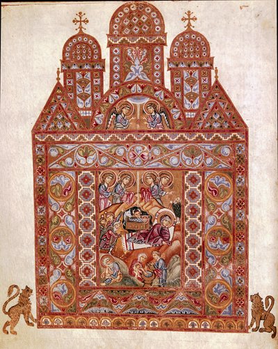 Geboorte van Christus. Miniatuur van de Codex van Egbert (Codex Egberti) door de school van Reichenau. Circa 980 door German School