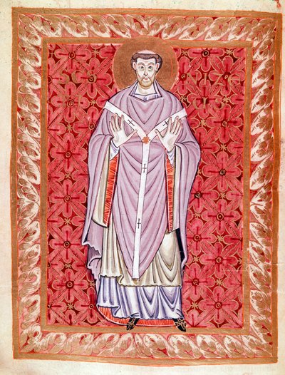 Afbeelding van Sint Nizier van Lyon (513-573) Miniatuur van de Codex van Egbert (Codex Egberti) door de school van Reichenau, rond 980 door German School