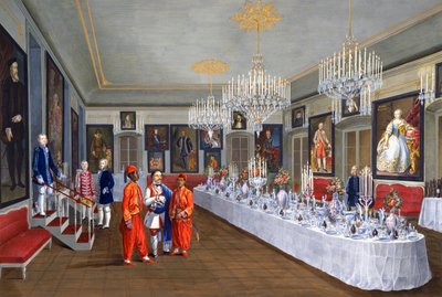 Eetkamer met reeks portretten van Habsburgse keizers, Villa Lazarovich, Triëst residentie van Maximiliaan van Habsburg door Germano Prosdocimi