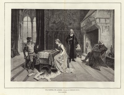 Schaakspel (gravure) door Gerolamo Induno