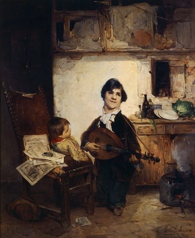 Kreupel die mandoline speelt of De Verteller, door Gerolamo Induno door Gerolamo Induno