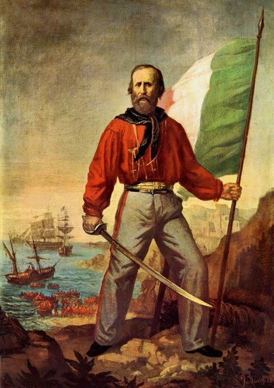 Portret van Giuseppe Garibaldi (1807-1882) tijdens de landing van Duizend in Marsala door Gerolamo Induno