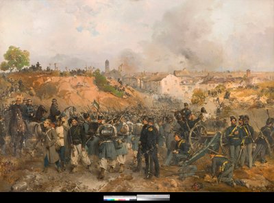 Risorgimento, Tweede Italiaanse Onafhankelijkheidsoorlog: De Slag bij Palestro op 30/05/1859 tussen het Oostenrijkse Keizerrijk en de gecombineerde troepen van het Koninkrijk Sardinië-Piëmont en Frankrijk door Gerolamo Induno