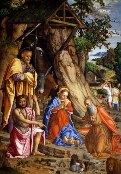Geboorte met konijnen, ca. 1500 door Gerolamo dai Libri
