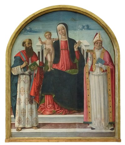 Madonna met kind op de troon en de heiligen Bartolomeüs en Blasius, c.1510-15 door Gerolamo di Benvenuto