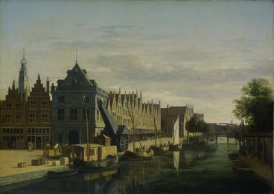 De Waag en Kraan aan de Spaarne, Haarlem door Gerrit Adriaensz Berckheyde