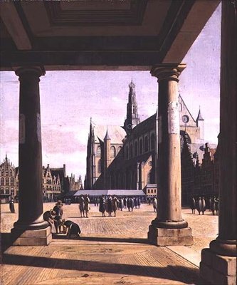 Uitzicht op Haarlem met de Grote Kerk door Gerrit Adriaensz Berckheyde