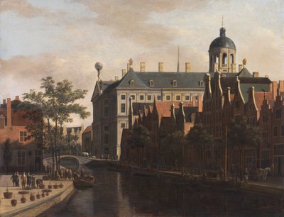 Dutch: Amsterdam, de Bloemmarkt naar het Stadhuis gezien The Nieuwezijds Voorburgwal with the Flower and Tree Market in Amsterdam door Gerrit Adriaenszoon Berckheyde