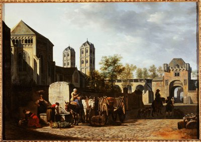 Frans: Fontaine publique et église Saint-Géréon à Cologne door Gerrit Adriaenszoon Berckheyde