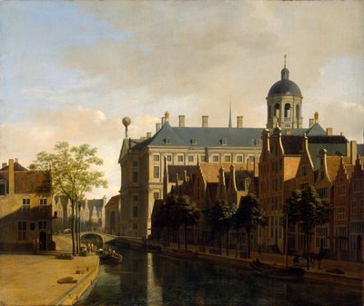 Nieuwezijds Voorburgwal with the Amsterdam City Hall door Gerrit Adriaenszoon Berckheyde