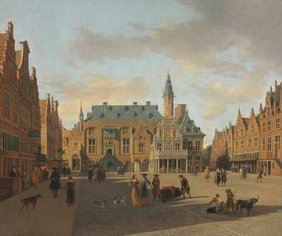 De Grote Markt en het stadhuis, Haarlem, gezien vanuit het oosten door Gerrit Adriaenszoon Berckheyde