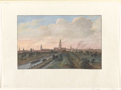 Gezicht op de stad Groningen door Gerrit Battem