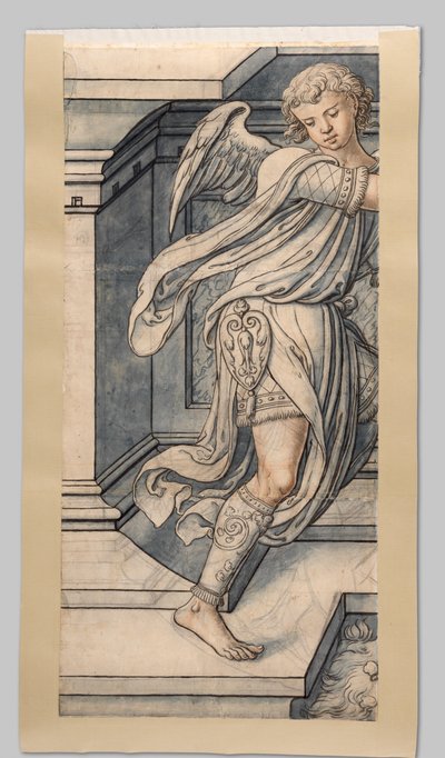 Engel. Fragmenten karton voor het glasraam in de westgevel van Joris van Egmond (Bisschop van Utrecht 1535-1559) voor de Sint Bavo Kerk te Haarlem door Gerrit Boels (workshop of)