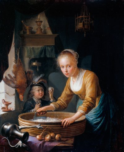 Meisje Uien Hakken door Gerrit Dou