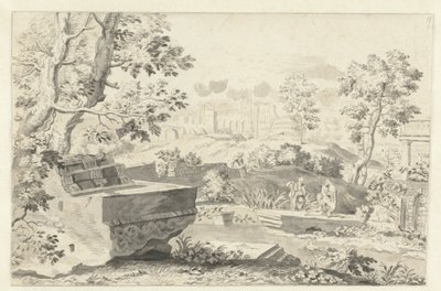 Landschap met antieke ruïnes door Gerrit Grasdorp (possibly)