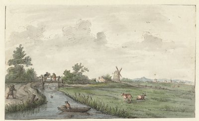 Landschap met een sloot en een landweg door Gerrit Grasdorp (possibly)