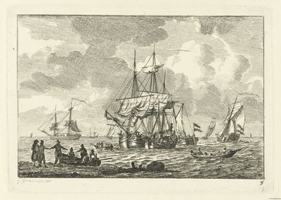 Zeegezicht met driemaster door Gerrit Groenewegen
