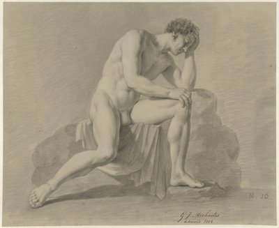 Zittend mannelijk naakt, het hoofd steunend op de linkerarm door Gerrit Jan Michaëlis