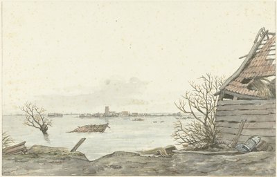 Gezicht op het overstroomde Ransdorp, februari 1825 door Gerrit Lamberts