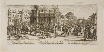 Verwoesting van een klooster, plaat zes uit De grote ellende van de oorlog door Gerrit Lucasz van Schagen