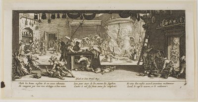 Plundering van een grote boerderij, plaat vijf uit De grote ellende van de oorlog door Gerrit Lucasz van Schagen