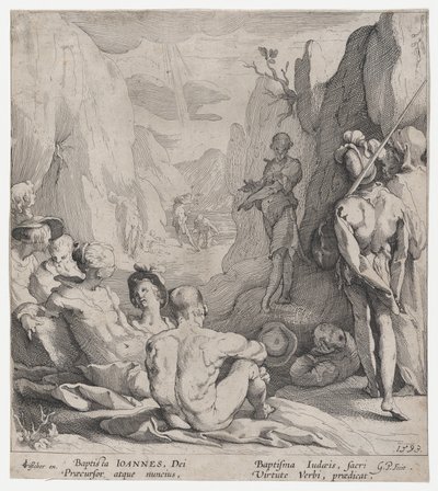 St. Johannes de Doper predikend, 1593 door Gerrit Pietersz Sweelink