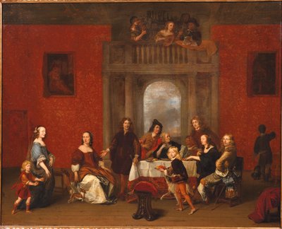 Groepsportret van een familie in een elegant interieur door Gerrit Pietersz. van Zijl