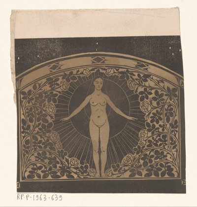 Ontwerp voor de omlijsting van een kalender voor 1901 met een vrouw en bloemen door Gerrit Willem Dijsselhof