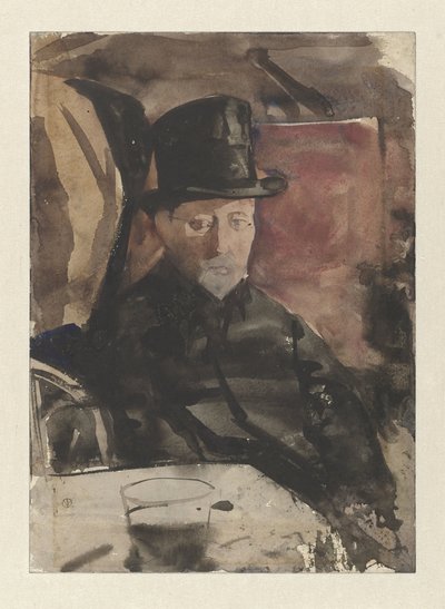 Zittende man met hoge hoed in een café door Gerrit Willem Dijsselhof