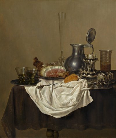 Stilleven met ham, 1650 door Gerrit Willemsz. Heda
