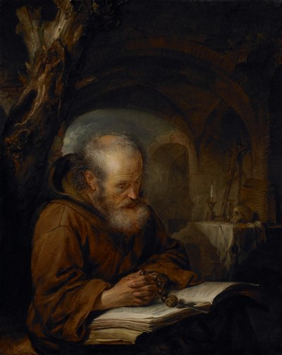 Een kluizenaar die bidt, 1670 door Gerrit Dou