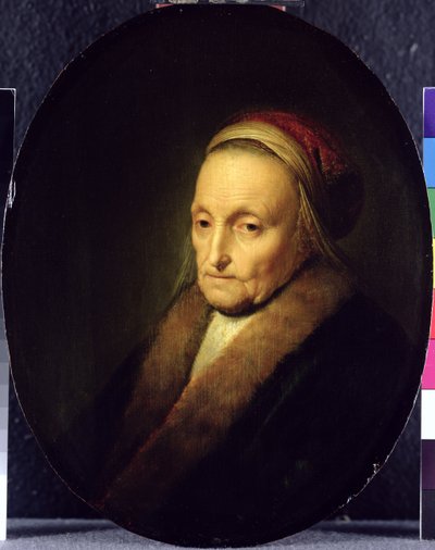 Hoofd van een Oude Vrouw met een Bontkraag, na 1630 door Gerrit Dou