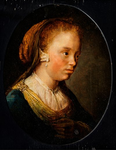 Portret van een jong meisje door Gerrit or Gerard Dou