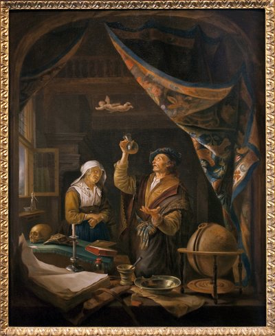 De dokter in urine. Naar een schilderij van Gerard Dow door Gerrit Dou
