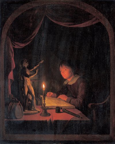 Jonge kunstenaar aan het schetsen door Gerrit Dou