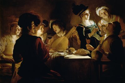 Een Feest met een Luitspeler door Gerrit van Honthorst