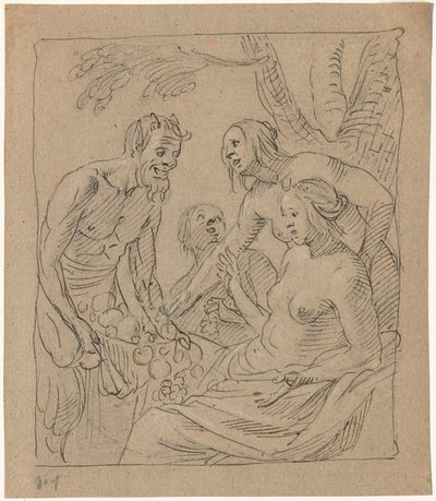 Diana en Twee Nimfen Ontvangen Geschenken van een Sater door Gerrit van Honthorst