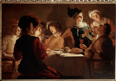 Diner met een luitspeler door Gerrit van Honthorst