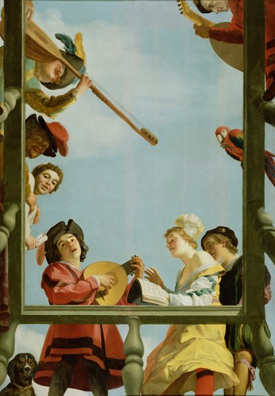 Muzikale groep op een balkon door Gerrit van Honthorst