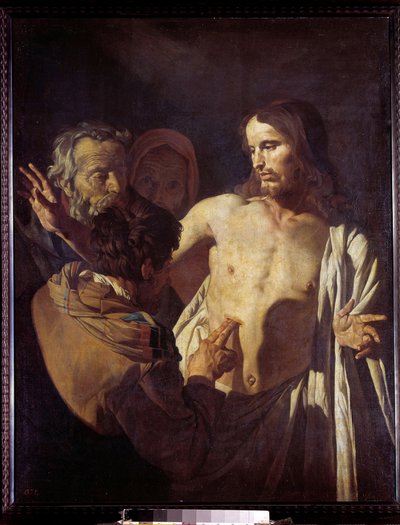 De ongeloof van Sint Thomas Hij raakt de wonden van Christus aan om in zijn verschijning te geloven door Gerrit van Honthorst