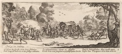 Aanval op een koets door Gerrit van Schagen after Jacques Callot