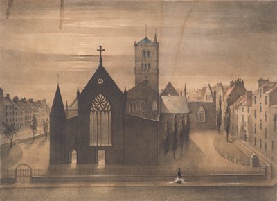 Maanlicht Uitzicht op Oost- en Kruiskerken, Dundee zoals ze eruitzagen na de Brand van 3 januari, ca. 1841 door Gershom Gourlay Cumming